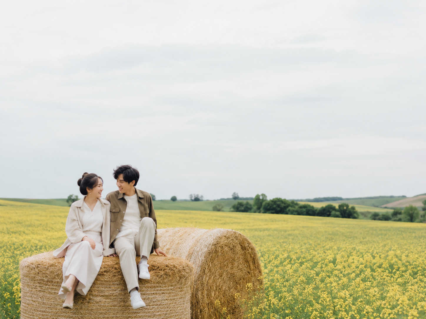 黄色い畑のポートレート